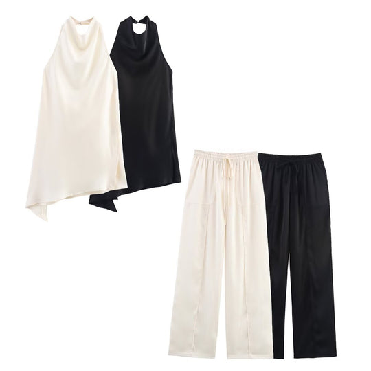 Satin Halter & Long Pants Set