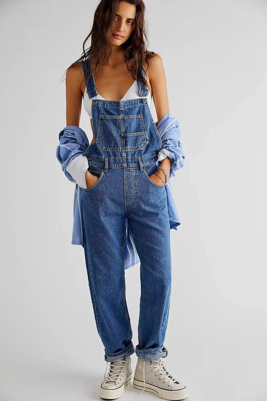 Loose Fit Denim Strap Pants