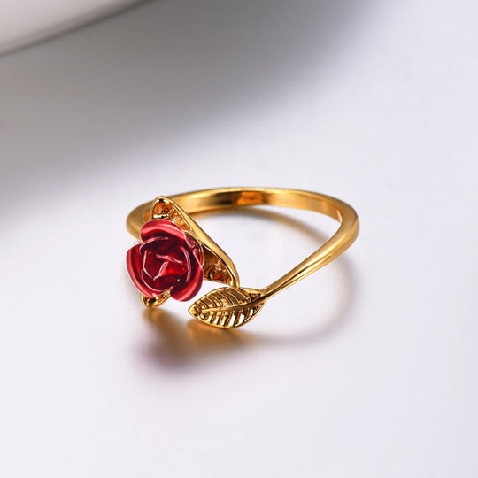 U7 Red Rose Bloom Adjustable Ring