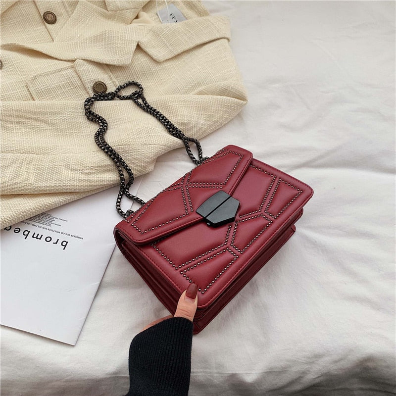 Rivet Chain Designer PU Leather Crossbody Bag