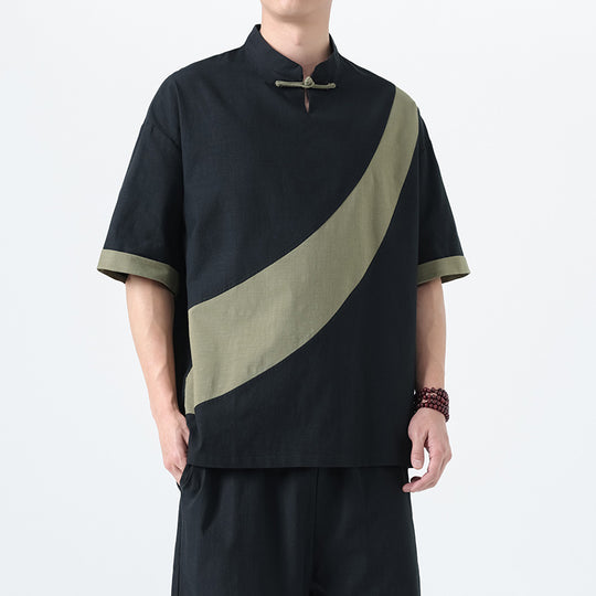 Men’s Retro Cotton Linen Tang Suit Tee