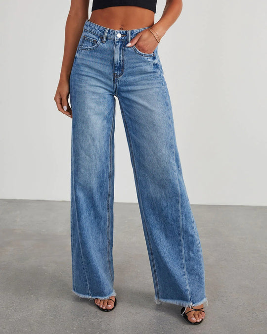 Wide-Leg Spliced Hem Denim Jeans
