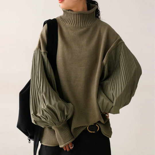 High-Neck Patchwork Sweater