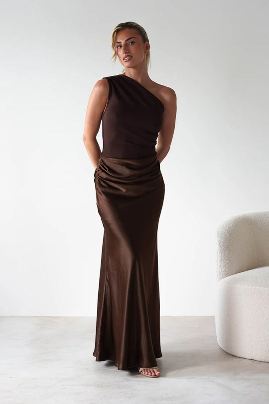 Luxe One-Shoulder Splice Gown Dress