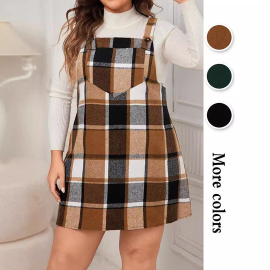 Autumn Plaid Charm Pinafore Dress