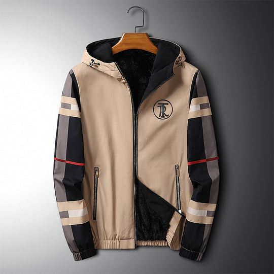 Men’s Hooded Printed Jacket – Plush Cotton Lined