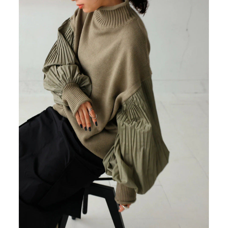High-Neck Patchwork Sweater