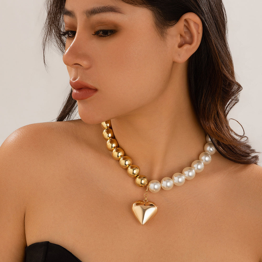 Peach Heart Glam Beaded Necklace