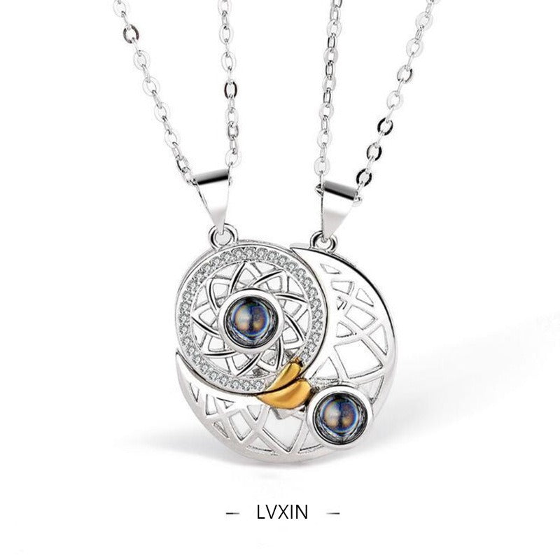 Ins Niche Sun & Moon Couple Pendant – Magnetic Clavicle Chain for Lovers