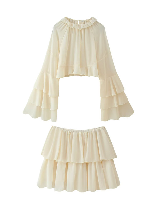 Ruffled Chiffon Two-Piece Set