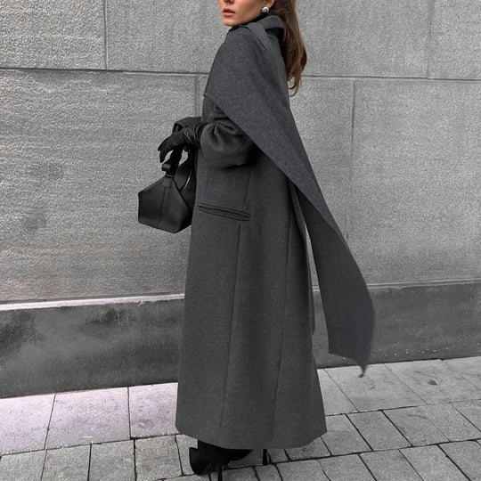 Women's Vintage Scarf Collar Cloak Coat – Long Loose Fit