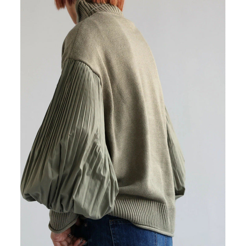 High-Neck Patchwork Sweater