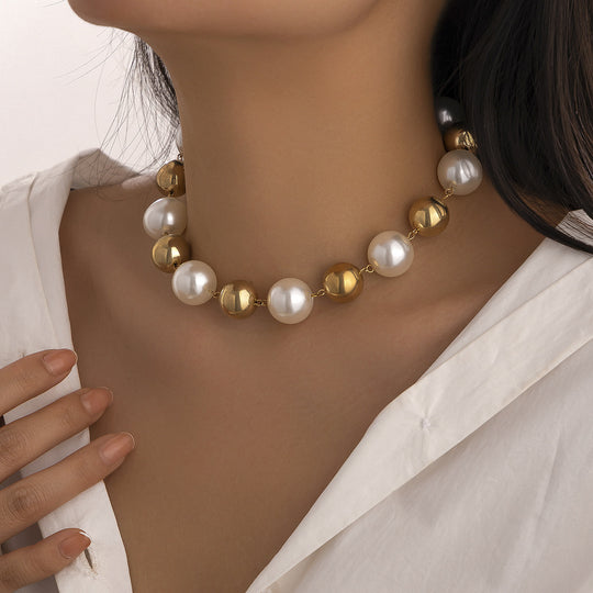 Luxe Pearl Punk Choker – Imitation Pearl Large Bead Short Necklace