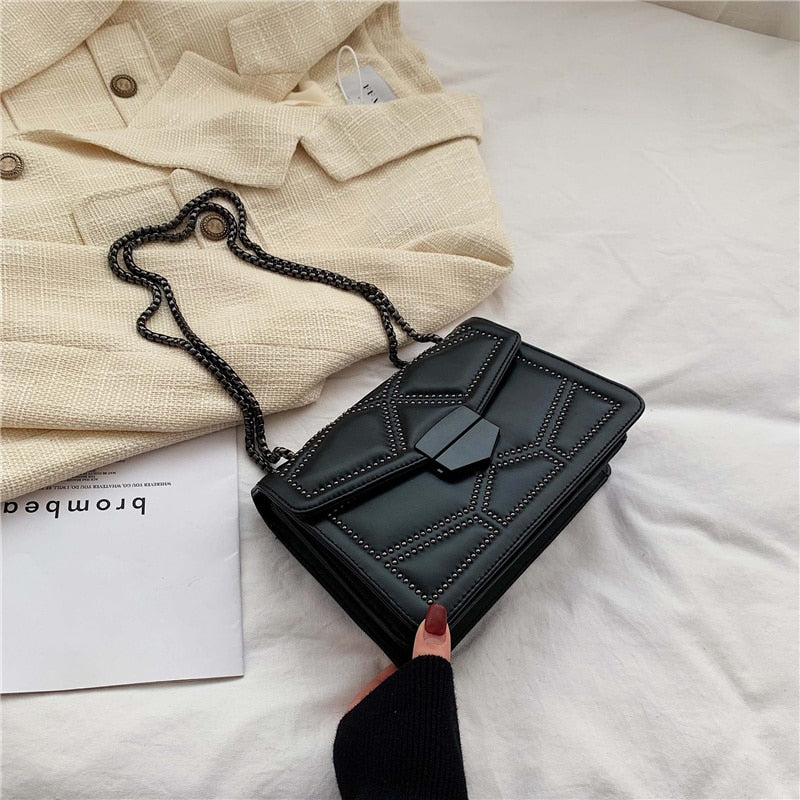 Rivet Chain Designer PU Leather Crossbody Bag