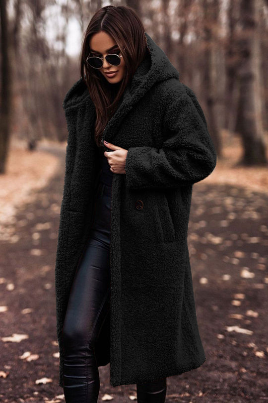 Women's Long Hooded Woolen Coat