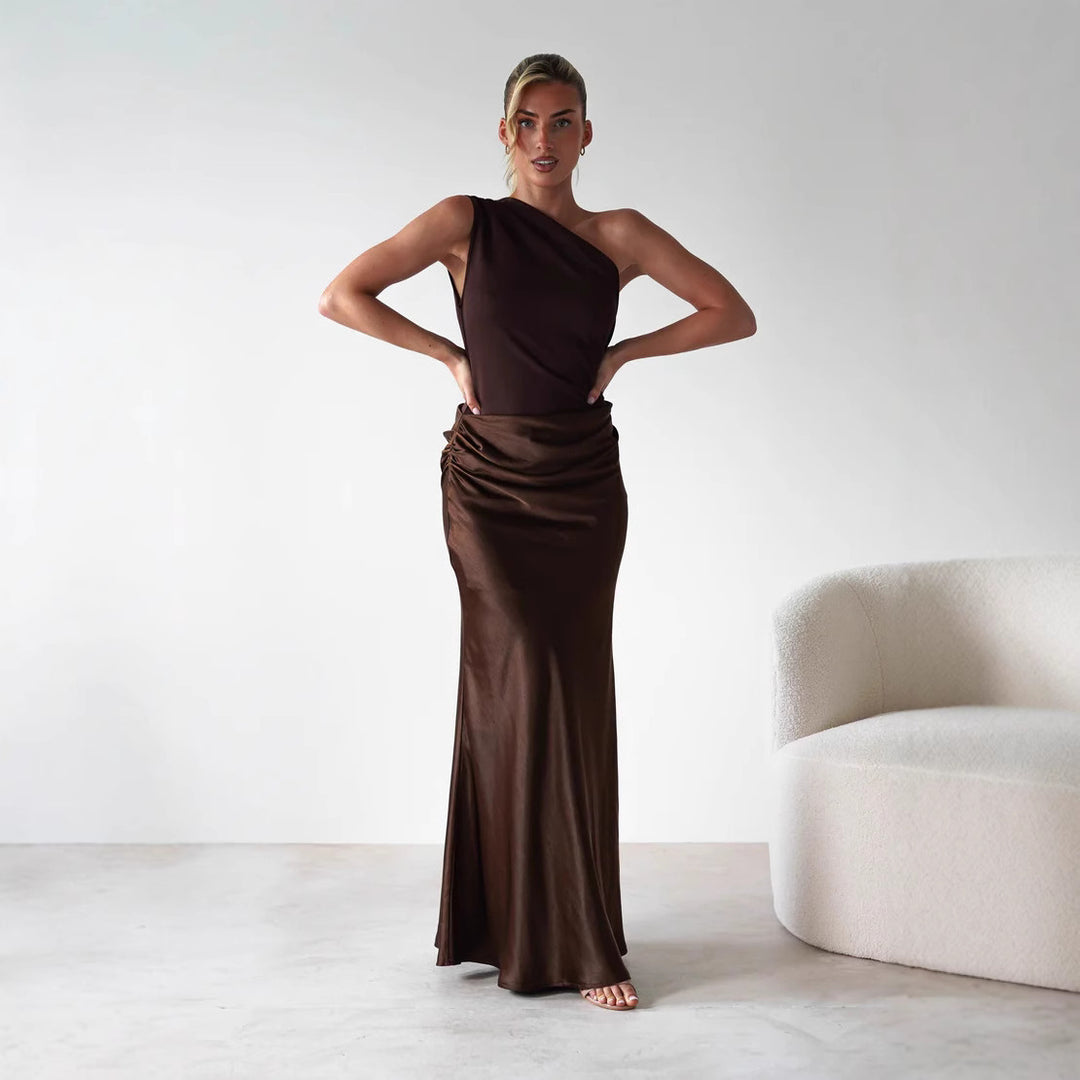 Luxe One-Shoulder Splice Gown Dress