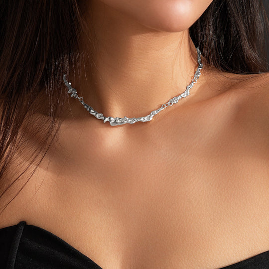Liquid wrinkled irregular collar choker metal lava necklace