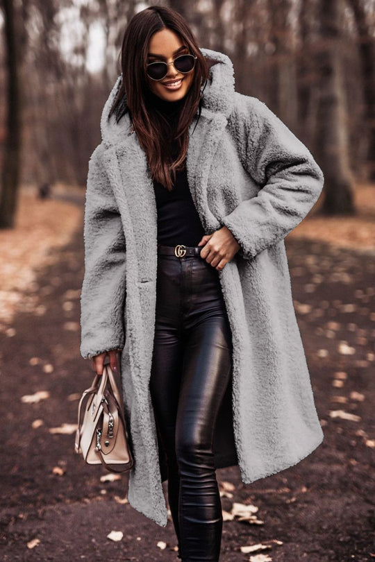 Women's Long Hooded Woolen Coat