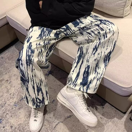 Blue & White Tie-Dye Wide Leg Pants