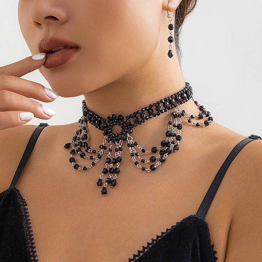 Gothic Beaded Crystal Choker Set
