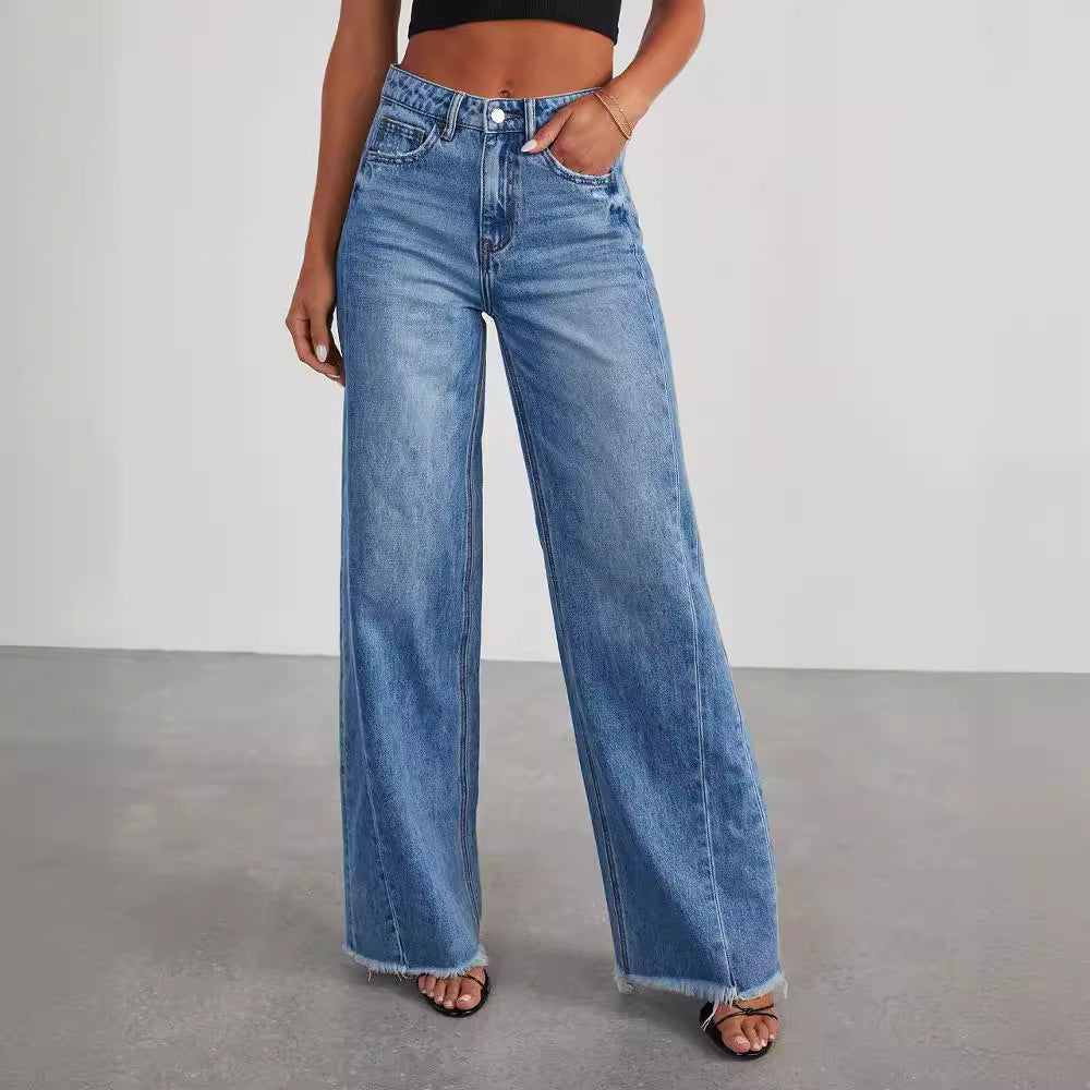 Wide-Leg Spliced Hem Denim Jeans