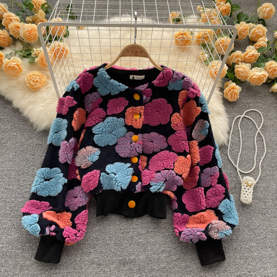 Floral Slim-Fit Chenille Cardigan