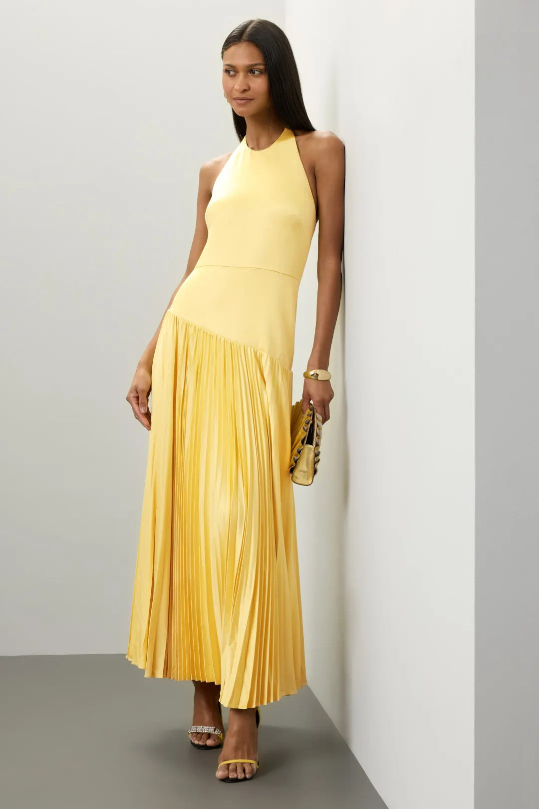 Sunset Grace Pleated Halter Maxi Dress
