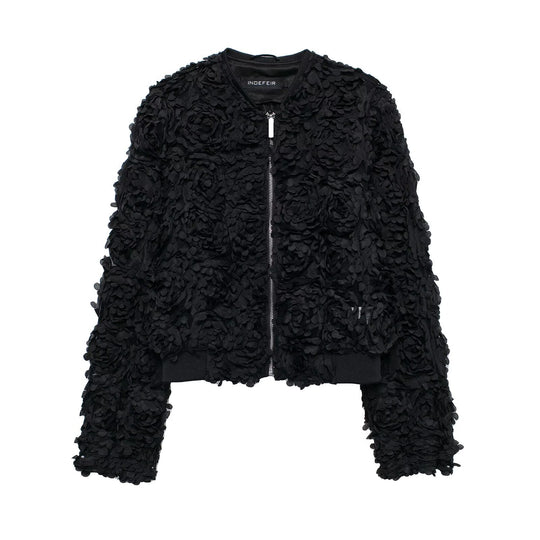 Textured Floral Short Jacket – European Street Style