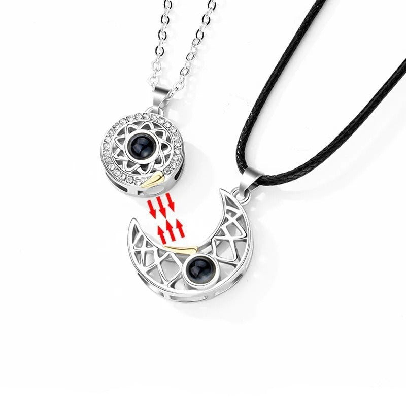 Ins Niche Sun & Moon Couple Pendant – Magnetic Clavicle Chain for Lovers
