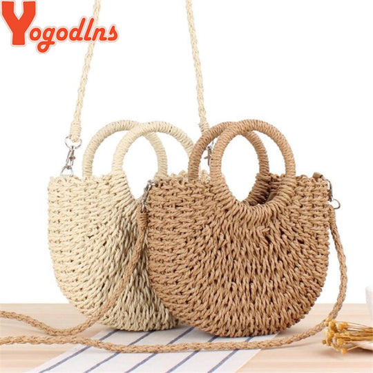 Yogodlns Handmade Half-Round Rattan Straw Bag