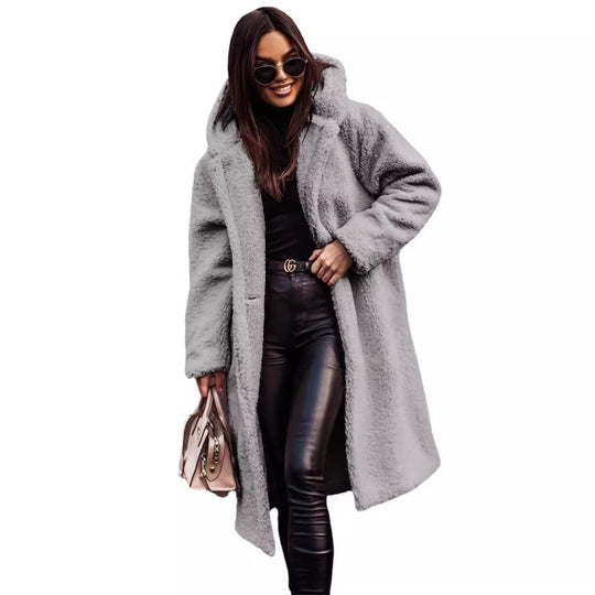 Women's Long Hooded Woolen Coat