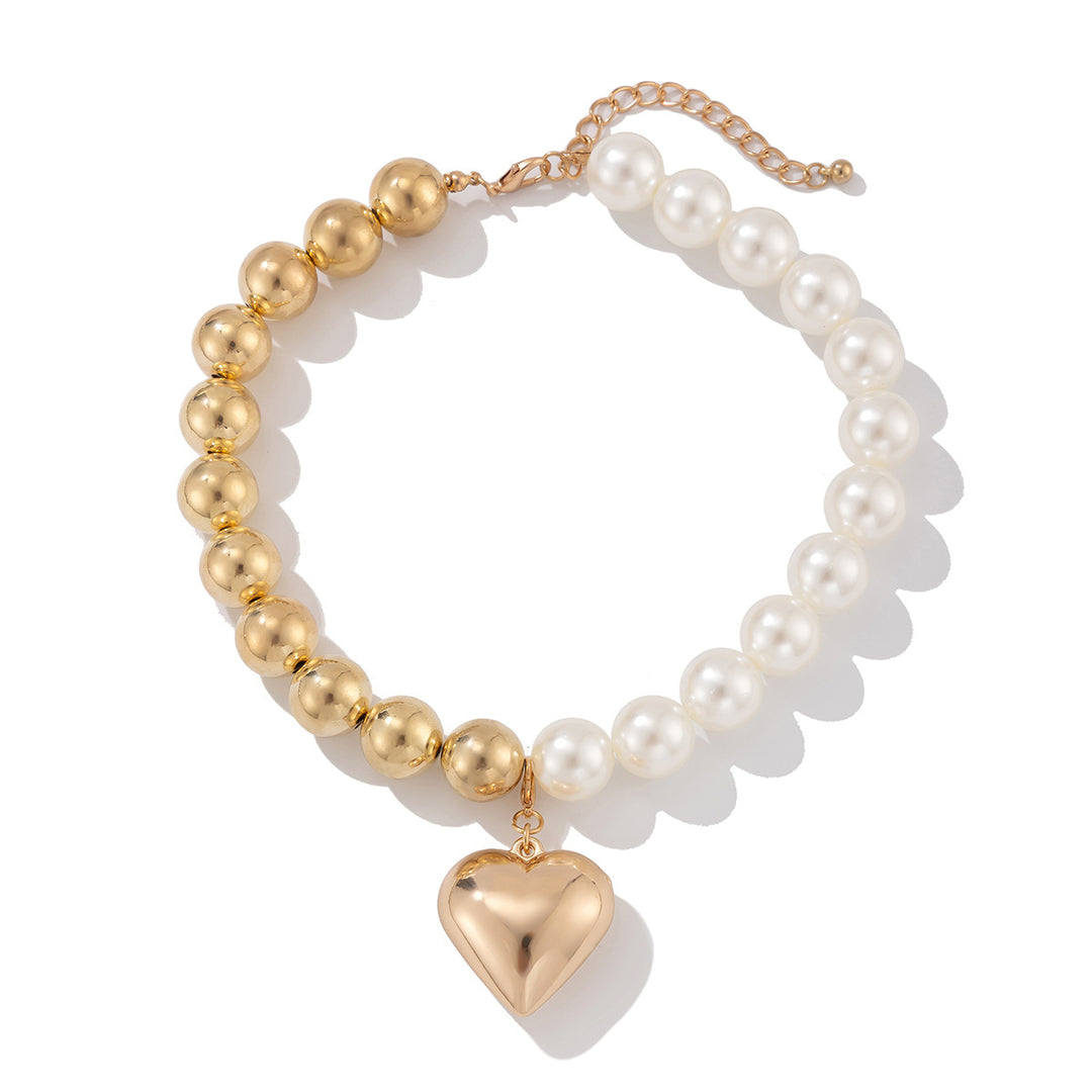Peach Heart Glam Beaded Necklace