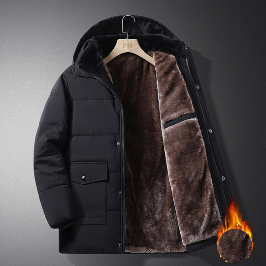 Men's Winter Hooded Cotton Coat – Thickened, Warm, Mid-Length