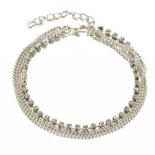 Multi-Layer Silver Crystal Ball Anklet