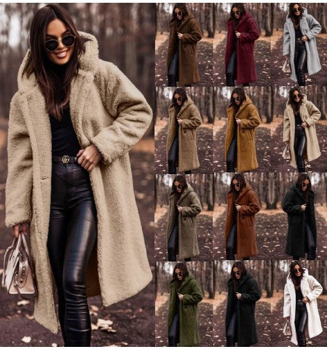 Women's Long Hooded Woolen Coat