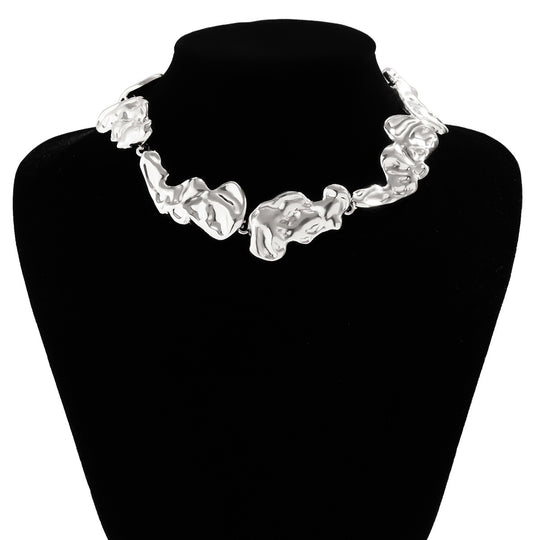 Liquid wrinkled irregular collar choker metal lava necklace