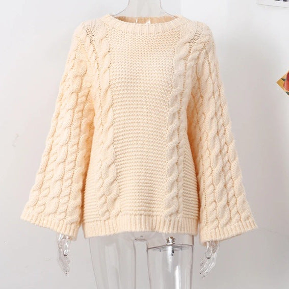 INS Popular Round Neck Flared Sleeve Loose Knit Sweater
