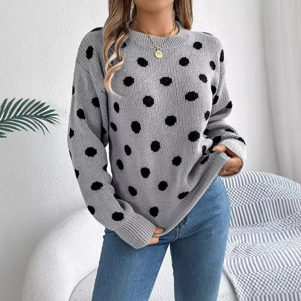 Polka Dot Cozy Chic Sweater – Autumn Vibes