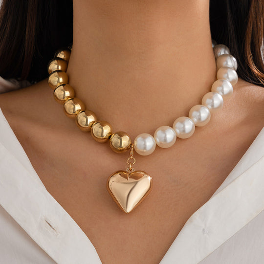 Peach Heart Glam Beaded Necklace