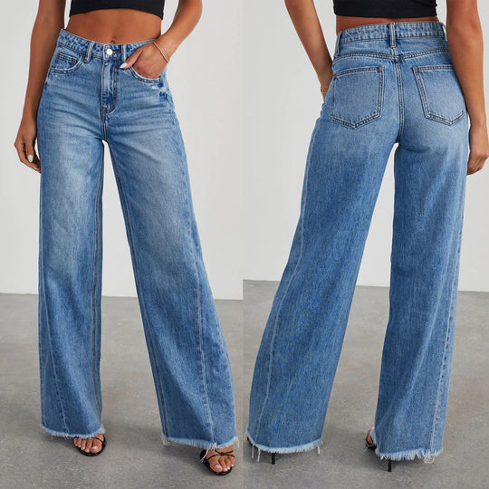 Wide-Leg Spliced Hem Denim Jeans