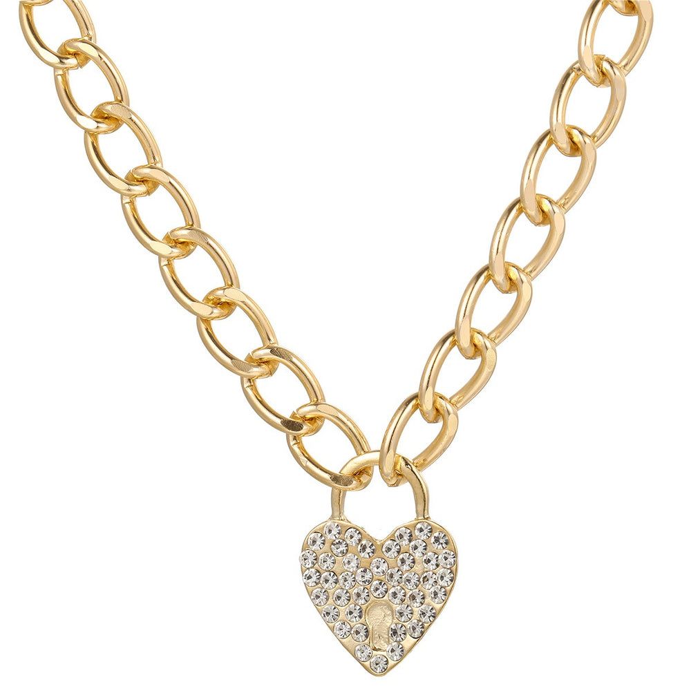 Diamond Heart Pendant Thick Chain Necklace