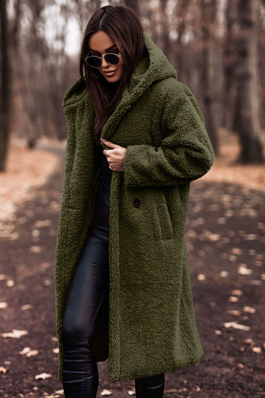 Women's Long Hooded Woolen Coat