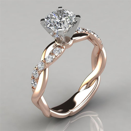 18K Rose Gold Two-Tone Princess Diamond Twist Ring
