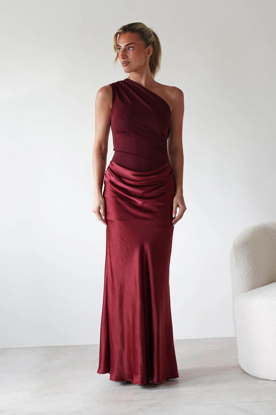 Luxe One-Shoulder Splice Gown Dress