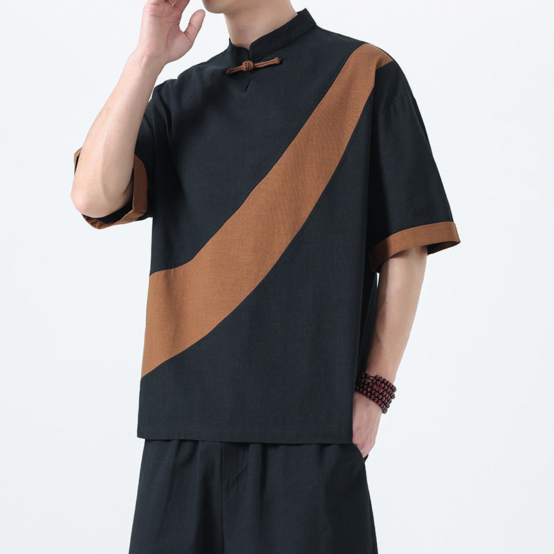 Men’s Retro Cotton Linen Tang Suit Tee