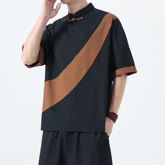 Men’s Retro Cotton Linen Tang Suit Tee