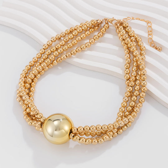 Exaggerated Round Bead Multi-Layer Pearl Necklace