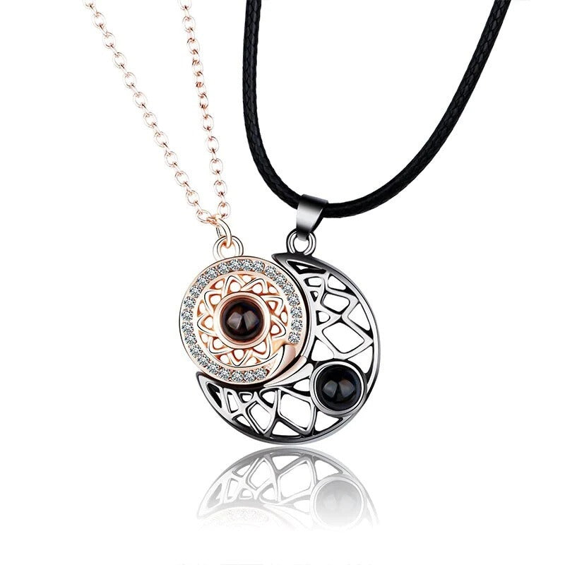 Ins Niche Sun & Moon Couple Pendant – Magnetic Clavicle Chain for Lovers