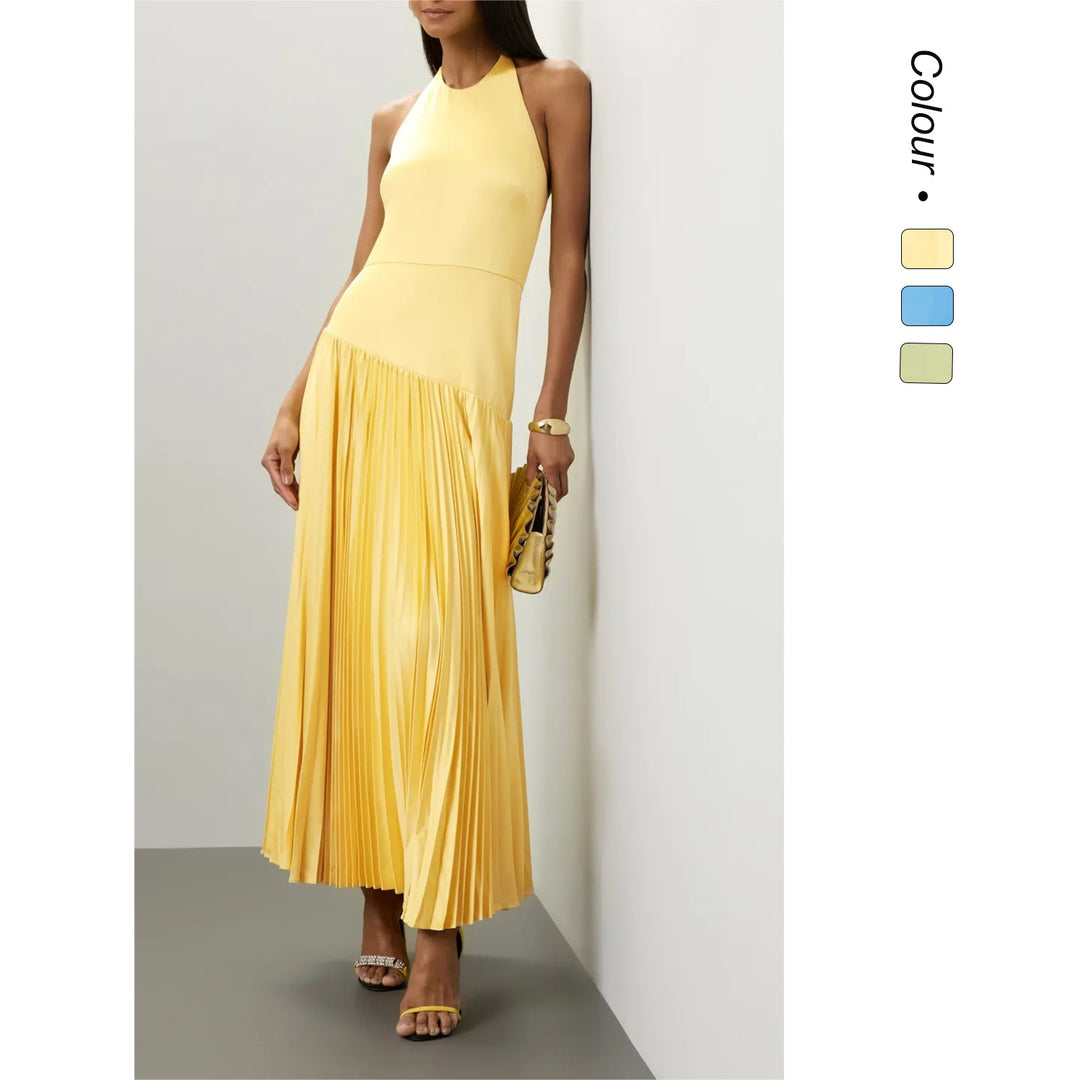 Sunset Grace Pleated Halter Maxi Dress