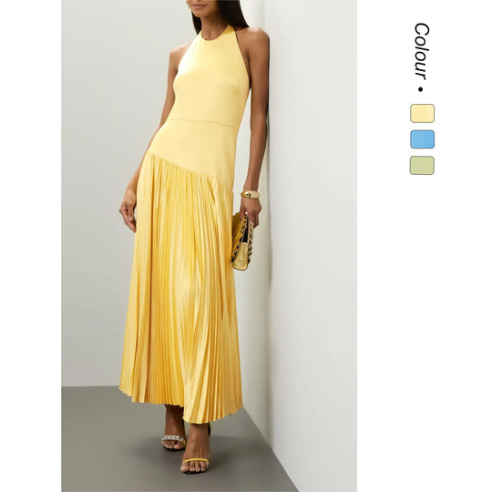 Sunset Grace Pleated Halter Maxi Dress